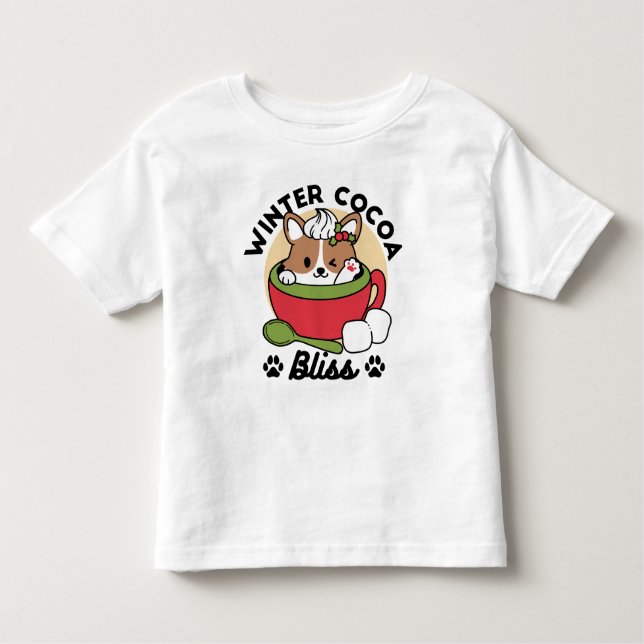 Winter Cocoa Bliss - Cute Dog in Mug Design Toddler T-shirt (Front)