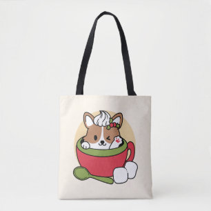Winter Cocoa Bliss - Cute Dog in Mug Design Tote Bag