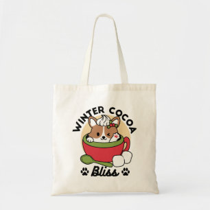 Winter Cocoa Bliss - Cute Dog in Mug Design Tote Bag