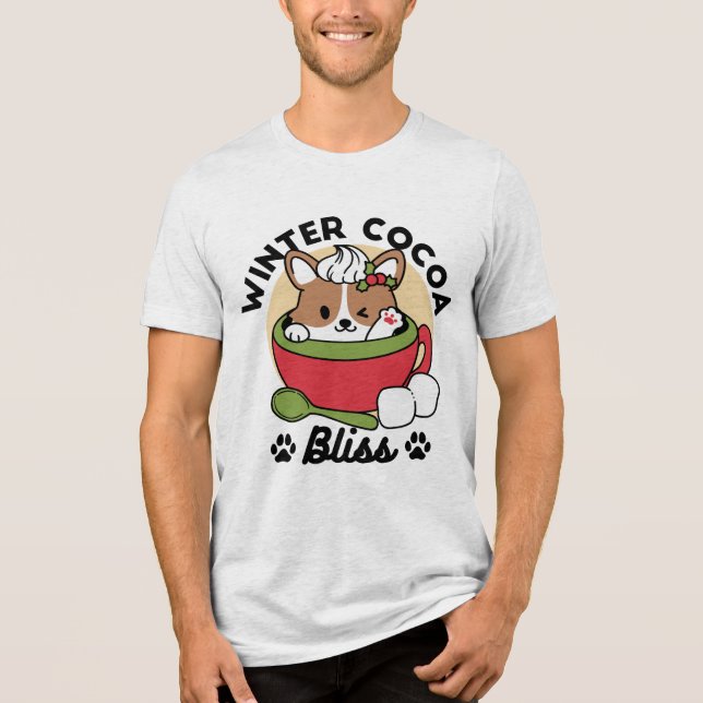 Winter Cocoa Bliss - Cute Dog in Mug Design Tri-Blend Shirt (Front)