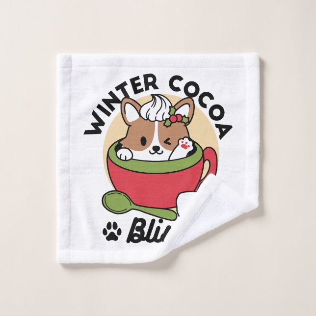 Winter Cocoa Bliss - Cute Dog in Mug Design Wash Cloth (Wash Cloth)