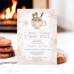 Winter cocoa kisses chocolate snow bridal shower invitation<br><div class="desc">Celebrate love in the coziest way possible with our "Cocoa Kisses and Snowy Wishes" bridal shower invitation. Picture a charming blush pink cocoa chocolate mug adorned with delicate snowflakes, set against a modern and frosty backdrop in shades of white and pale pink. The whimsical design is complemented by a stylish...</div>