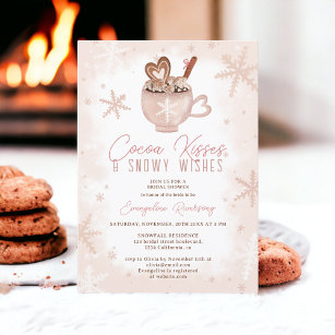 Winter cocoa kisses chocolate snow bridal shower invitation