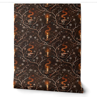 Winter Coffee and Candles Dark Academia Pattern Wallpaper