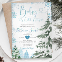 Winter Cold Baby Shower Forest Blue Snowflakes Invitation