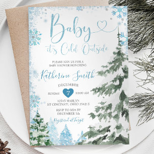 Winter Cold Baby Shower Forest Blue Snowflakes Invitation