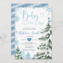 Winter Cold Baby Shower Forest Blue Snowflakes Invitation