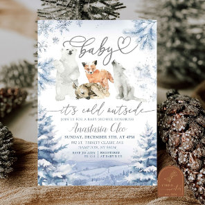 Winter Cold Forest Arctic Animals Baby Shower Invitation