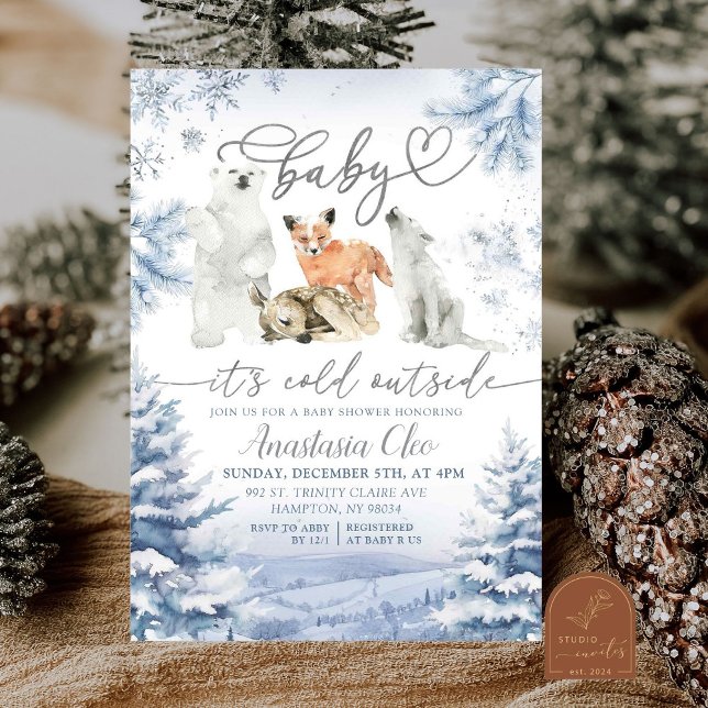 Winter Cold Forest Arctic Animals Baby Shower Invitation (Creator Uploaded)