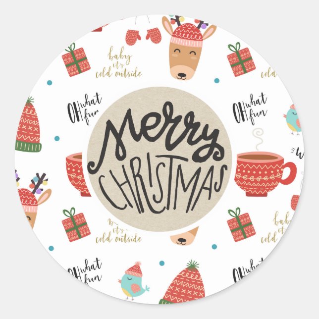 Winter Cold Holiday Christmas Rustic Kraft Favor Classic Round Sticker (Front)
