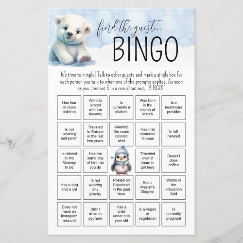 Winter Cold Outside Baby Bingo Baby Shower Game