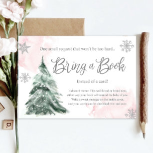 Winter Cold Outside Baby Shower Pink Bring a book Enclosure Card