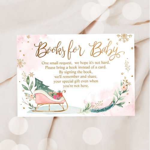 Winter Cold Outside Baby Shower Pink Bring a book  Enclosure Card