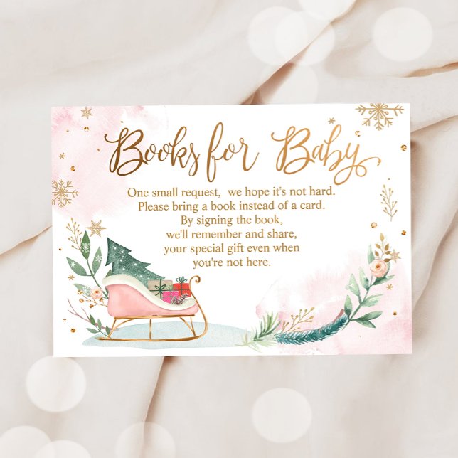 Winter Cold Outside Baby Shower Pink Bring a book  Enclosure Card (Creator Uploaded)