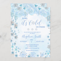 Winter Cold Outside Blue Snowflake Baby Shower Invitation
