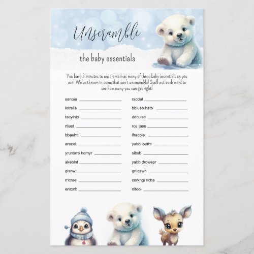 Winter Cold Outside Word Scramble Baby Shower Game