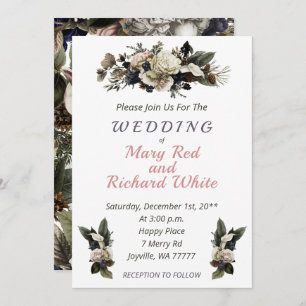 Winter Conifer Floral Cream Calla Lily Wedding Invitation