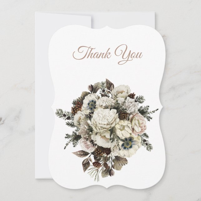 Winter Conifer Floral Wedding Thank You Card (Front)