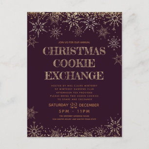 Winter Cookie Exchange Christmas Burgundy Holiday Invitation Postcard