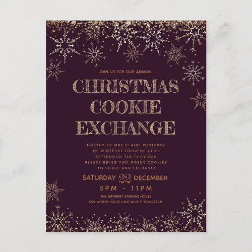 Winter Cookie Exchange Christmas Burgundy Holiday Invitation Postcard