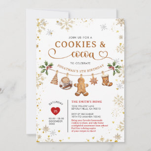 Winter Cookies & Cocoa Birthday Gold Snowflakes Invitation