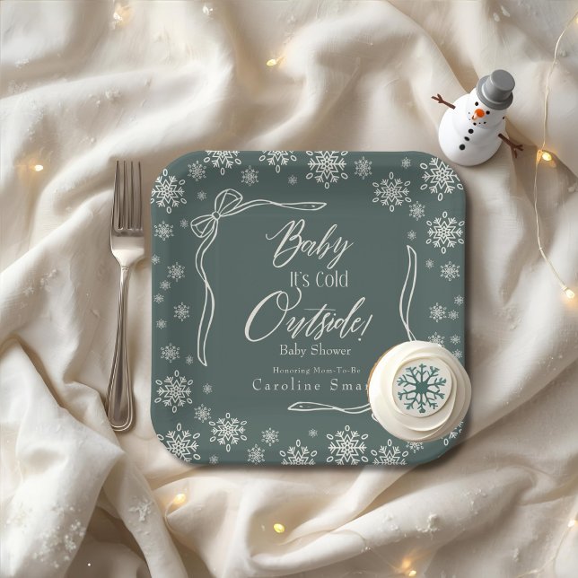 Winter  Coquette green Baby it's cold Paper Plates (Winter Coquette green Baby it's cold Paper Plates)