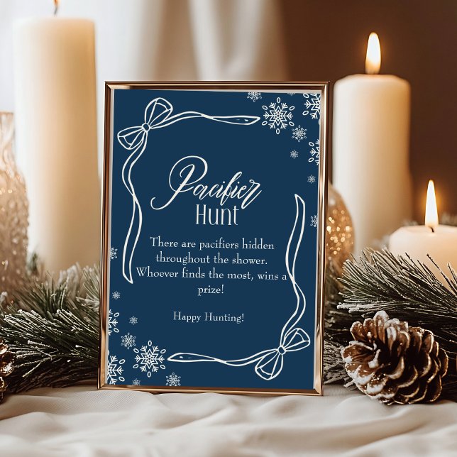 Winter Coquette  Pacifier Hunt Baby Shower sign Invitation (Winter Coquette Pacifier Hunt Baby Shower sign)
