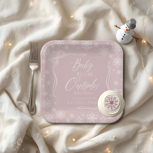 Winter  Coquette Pink Baby it's cold Paper Plates (Winter Coquette Pink Baby it's cold Paper Plates)