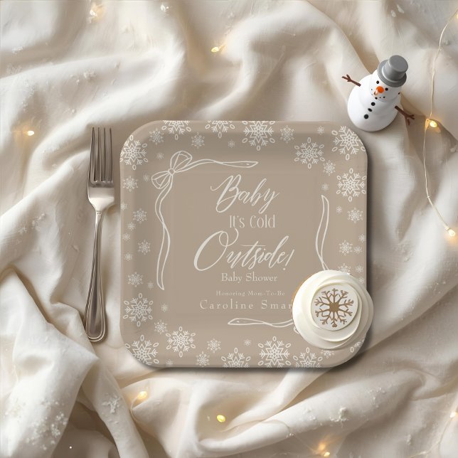 Winter  Coquette taupe Baby it's cold Paper Plates (Winter Coquette taupe Baby it's cold Paper Plates)