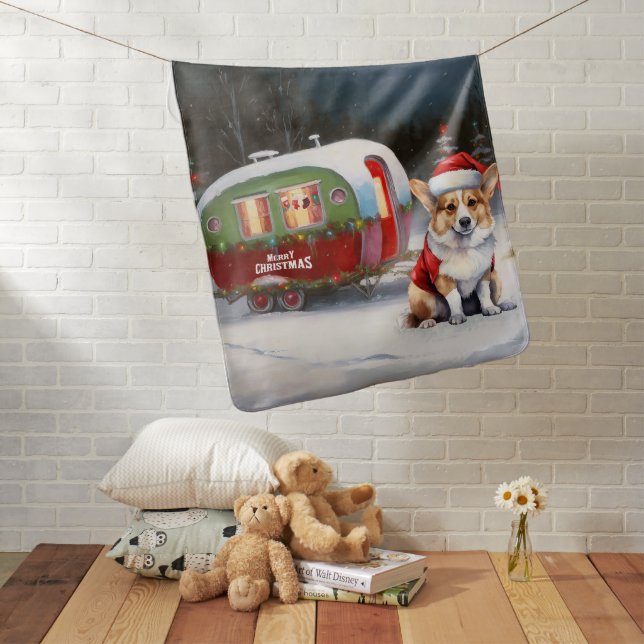 Winter Corgi Caravan Christmas Adventure  Baby Blanket (In Situ)