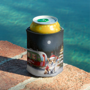 Winter Corgi Caravan Christmas Adventure Can Cooler