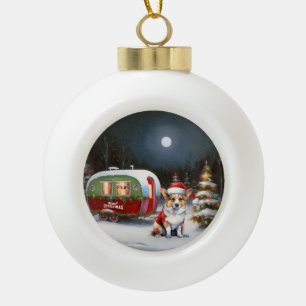 Winter Corgi Caravan Christmas Adventure  Ceramic Ball Christmas Ornament