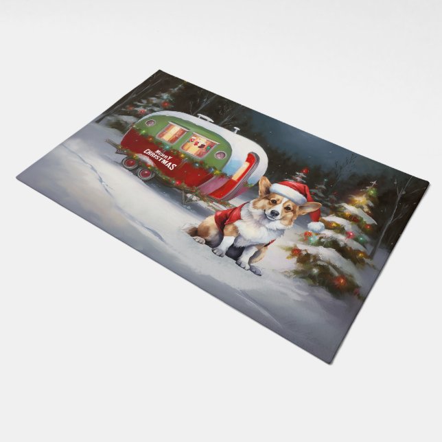 Winter Corgi Caravan Christmas Adventure  Doormat (Angled)