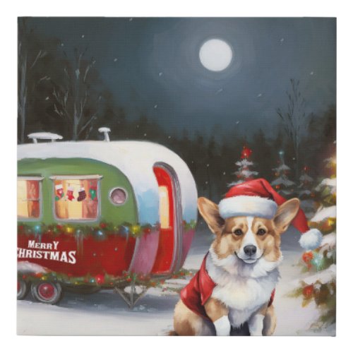 Winter Corgi Caravan Christmas Adventure  Faux Canvas Print