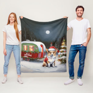 Winter Corgi Caravan Christmas Adventure Fleece Blanket