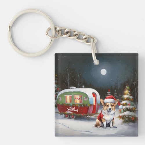 Winter Corgi Caravan Christmas Adventure  Keychain