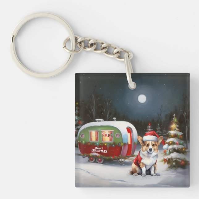 Winter Corgi Caravan Christmas Adventure  Keychain (Front)