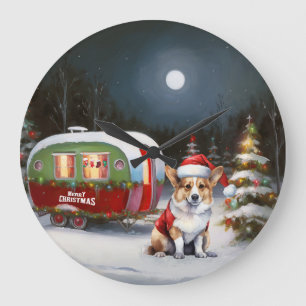 Winter Corgi Caravan Christmas Adventure Large Clock