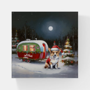 Winter Corgi Caravan Christmas Adventure  Paperweight