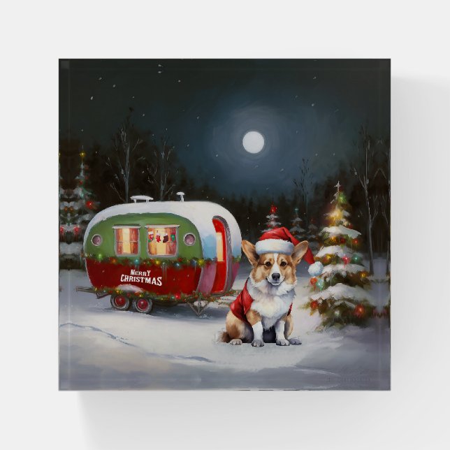 Winter Corgi Caravan Christmas Adventure  Paperweight (Front)