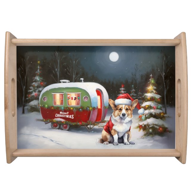 Winter Corgi Caravan Christmas Adventure  Serving Tray (Front)