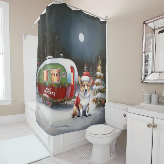 Winter Corgi Caravan Christmas Adventure  Shower Curtain (In Situ)