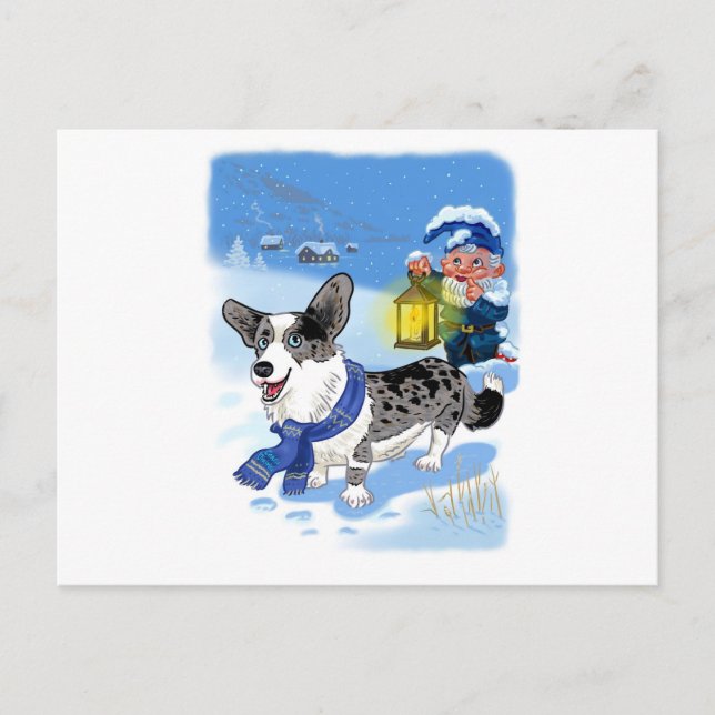 Winter Corgi Holiday Postcard (Front)
