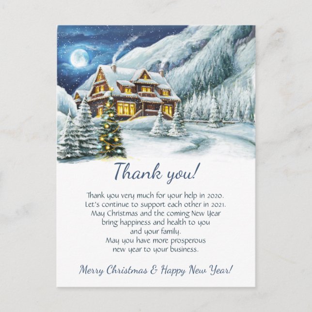 Winter Corporate Christmas Holiday Thank You Postcard (Front)