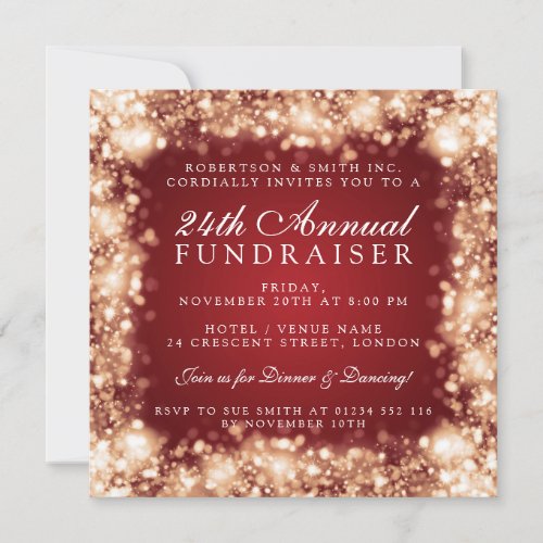 Winter Corporate Fundraiser Party Gold  Red Invitation