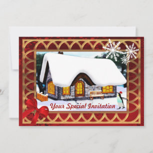 Winter cottage in the snow, Christmas Invitation
