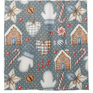 Winter Cottage - Mittens, Gingerbread & Sweets (2) Shower Curtain
