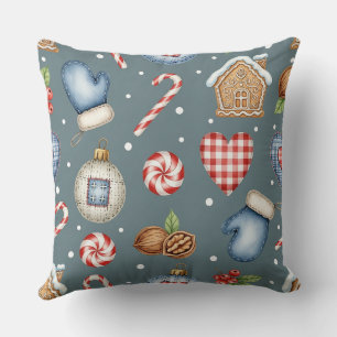 Winter Cottage - Mittens, Gingerbread & Sweets Throw Pillow