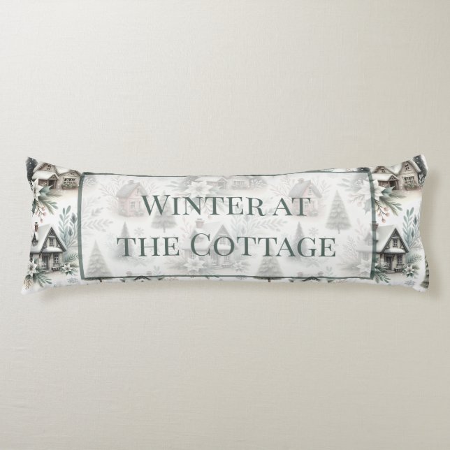 Winter Cottage Snowfall Words Body Pillow (Front)