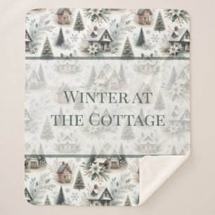 Winter Cottage Snowfall Words Sherpa Blanket
